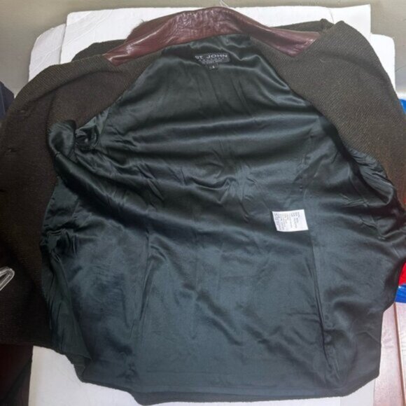 St.John Couture Vintage Knit Leather Fur Jacket Blazer  Wool Silk Classic Luxury - Picture 12 of 16